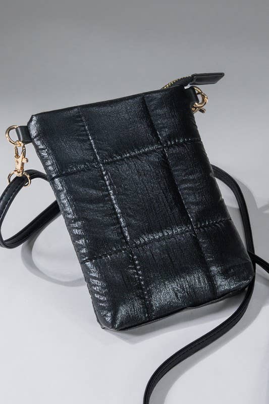 Insulated Metallic Bubble Cross Body Bag: Black