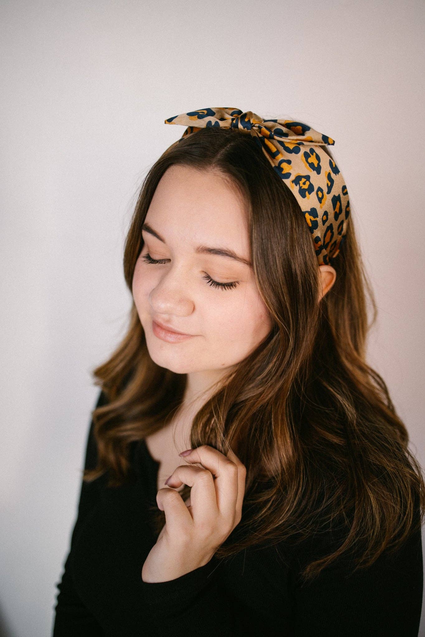 Leopard Print Boho Satin Scarf Bow Knot Headband