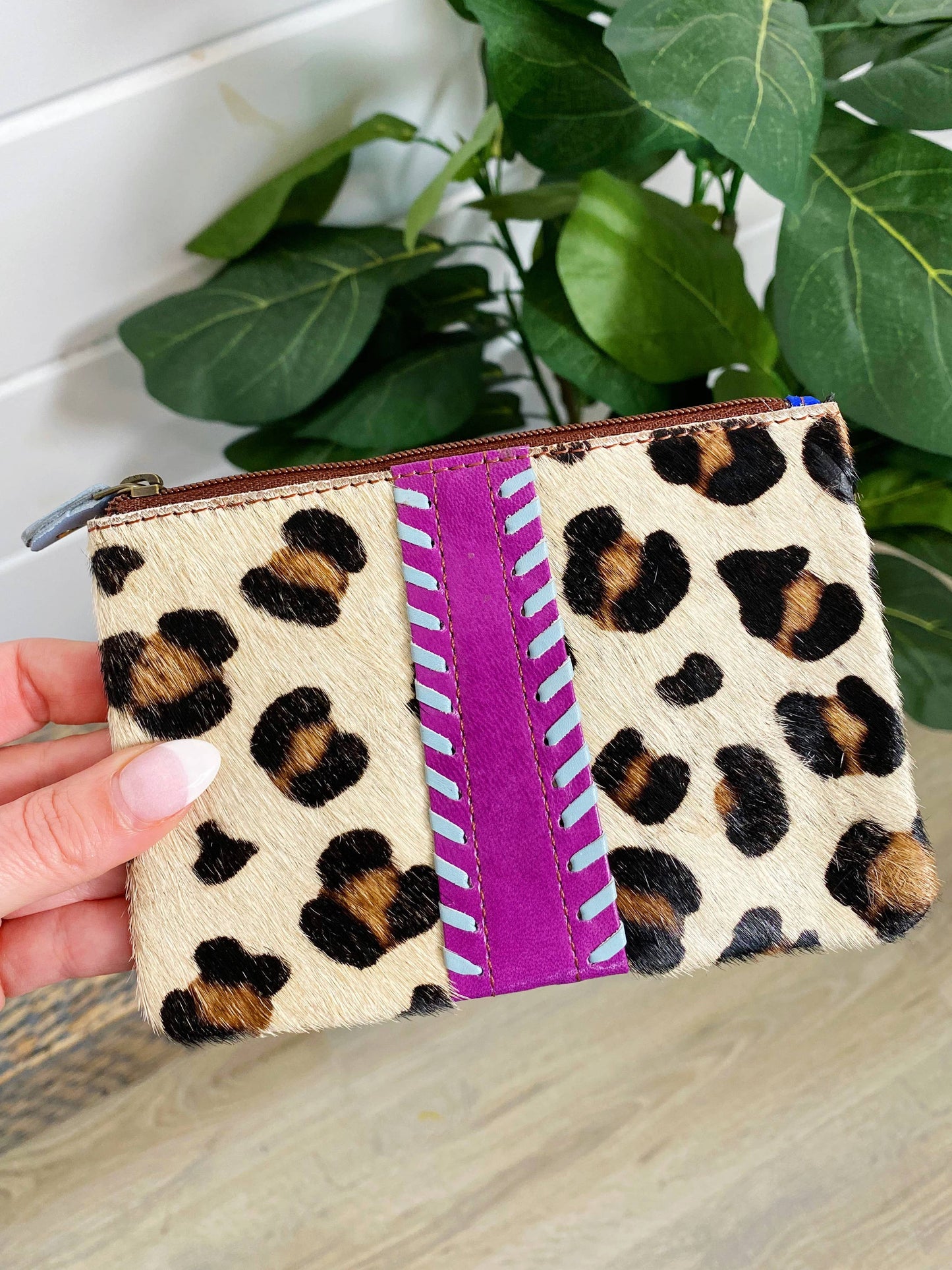 Real Leather Western Stitched Pouch Animal Print Coin Purse