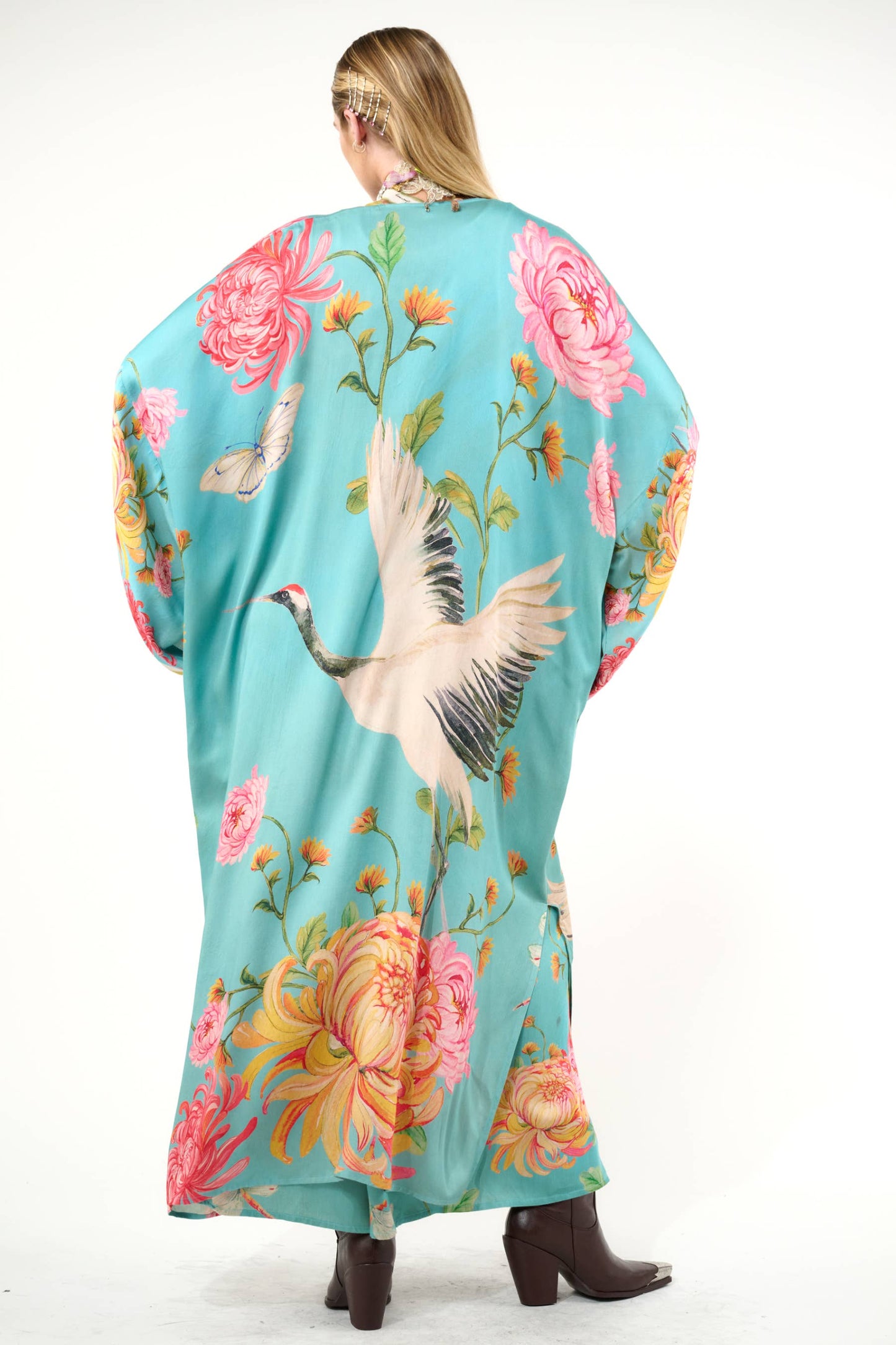 The Legend of the Crane Maxi Kimono  / Topper : Vintage Emerald / One Size