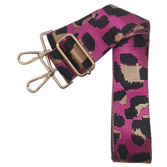 Messenger Bag Strap - Leopard: Fuchsia / Gold