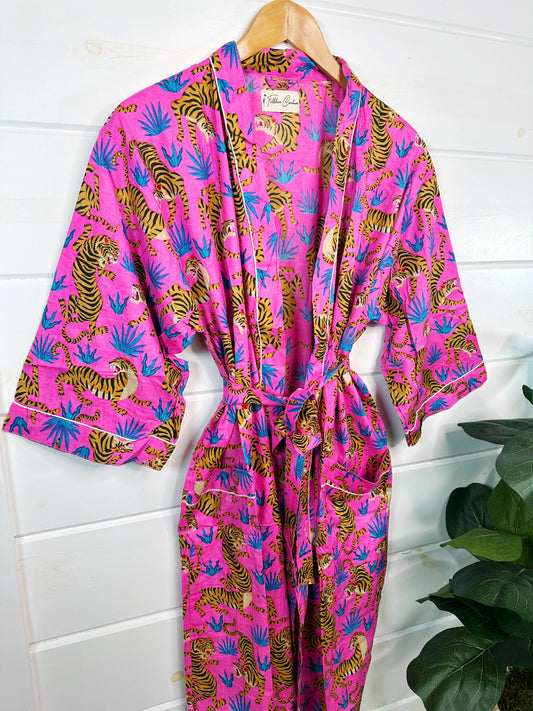 Women's Cotton Robe | Floral Kimono Robes | Tiger Print