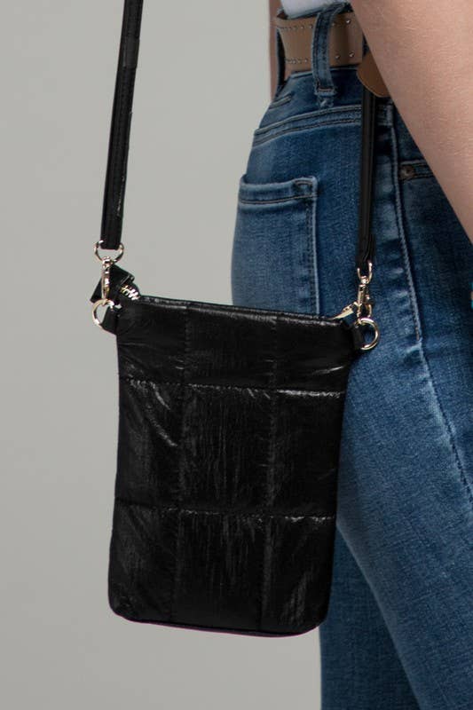 Insulated Metallic Bubble Cross Body Bag: Black