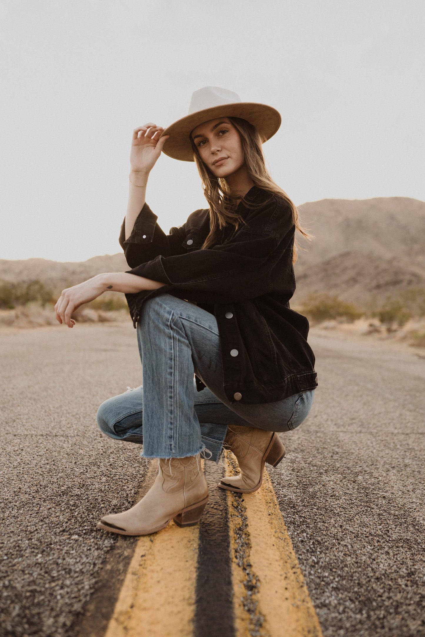 Vegan Suede Bi-Color Rancher Hats: Ivory Top/Tan Bottom