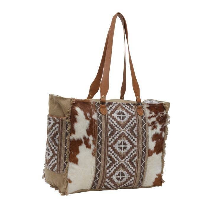 Brown Cowhide Myra Weekender Bag