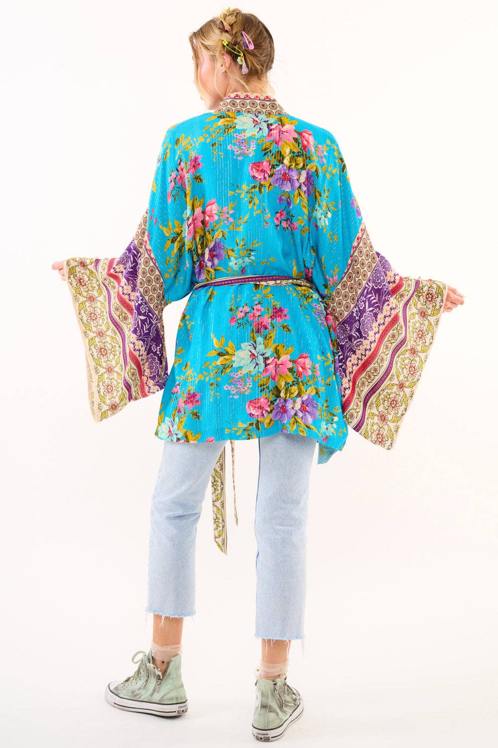 Garden of Eden Kimono / Topper: Blue Floral Print / One Size