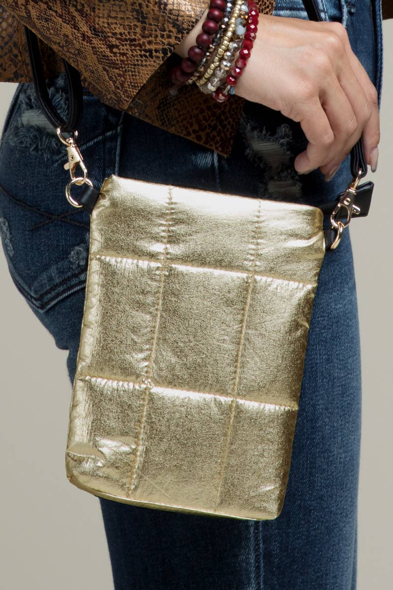 Insulated Metallic Bubble Cross Body Bag: Gold