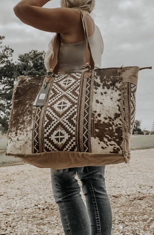 Brown Cowhide Myra Weekender Bag