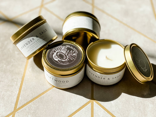 4 oz. Luxe Gold Travel Tin Candle: Palo Santo