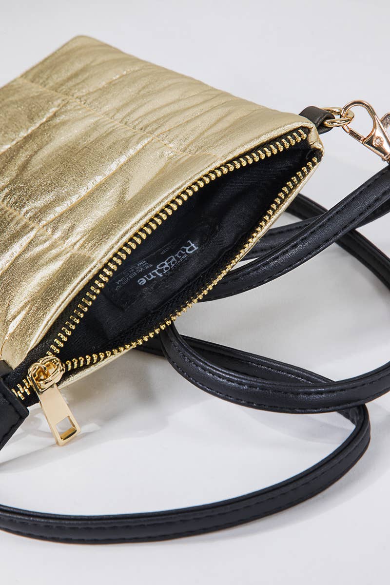 Insulated Metallic Bubble Cross Body Bag: Gold