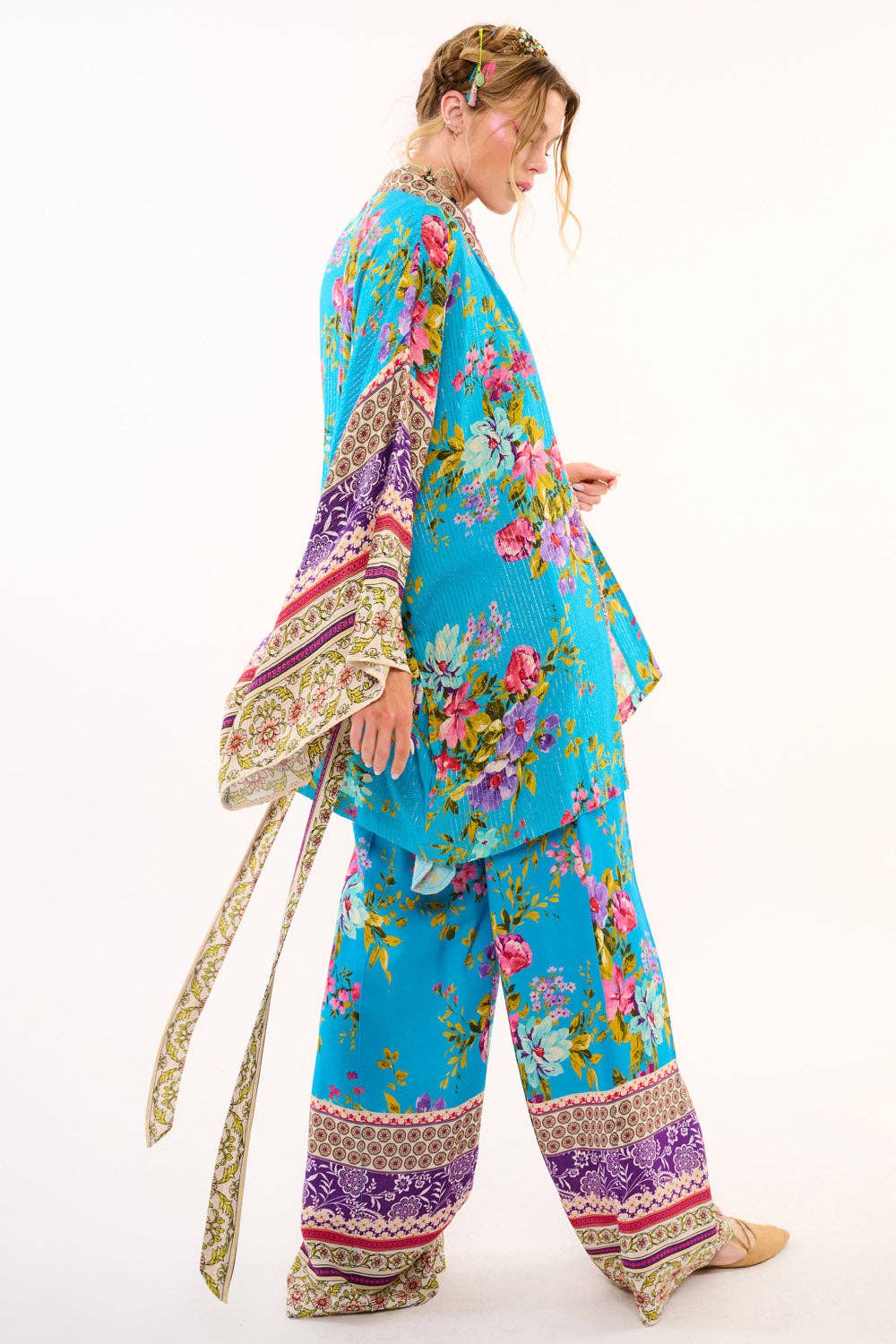 Garden of Eden Kimono / Topper: Blue Floral Print / One Size