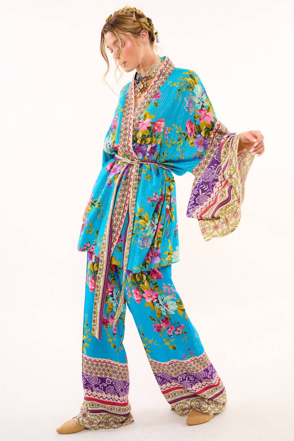 Garden of Eden Kimono / Topper: Blue Floral Print / One Size