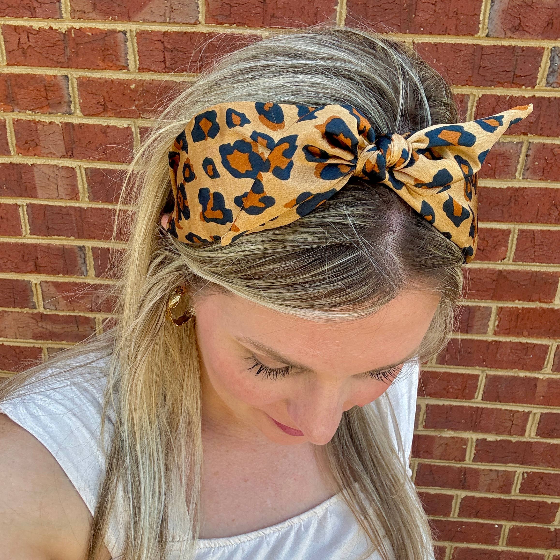 Leopard Print Boho Satin Scarf Bow Knot Headband