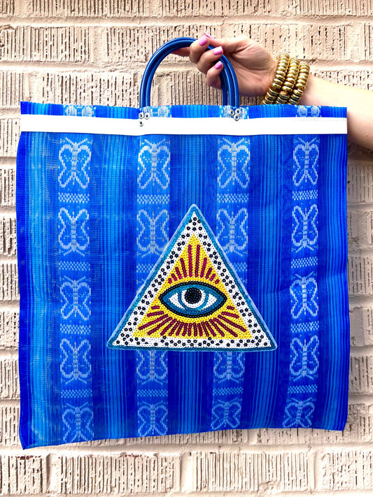 Glitter Patch Tote: Triangle blue eye