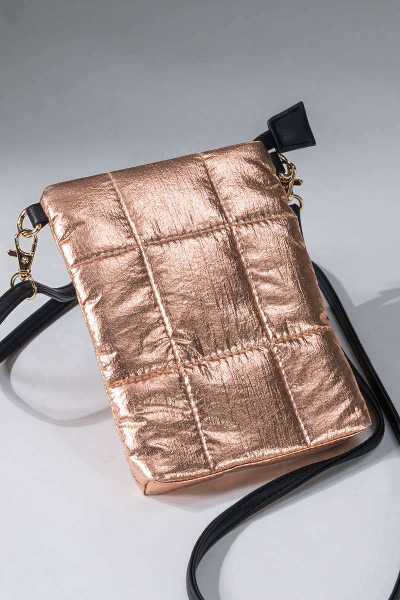 Insulated Metallic Bubble Cross Body Bag: Rose Gold