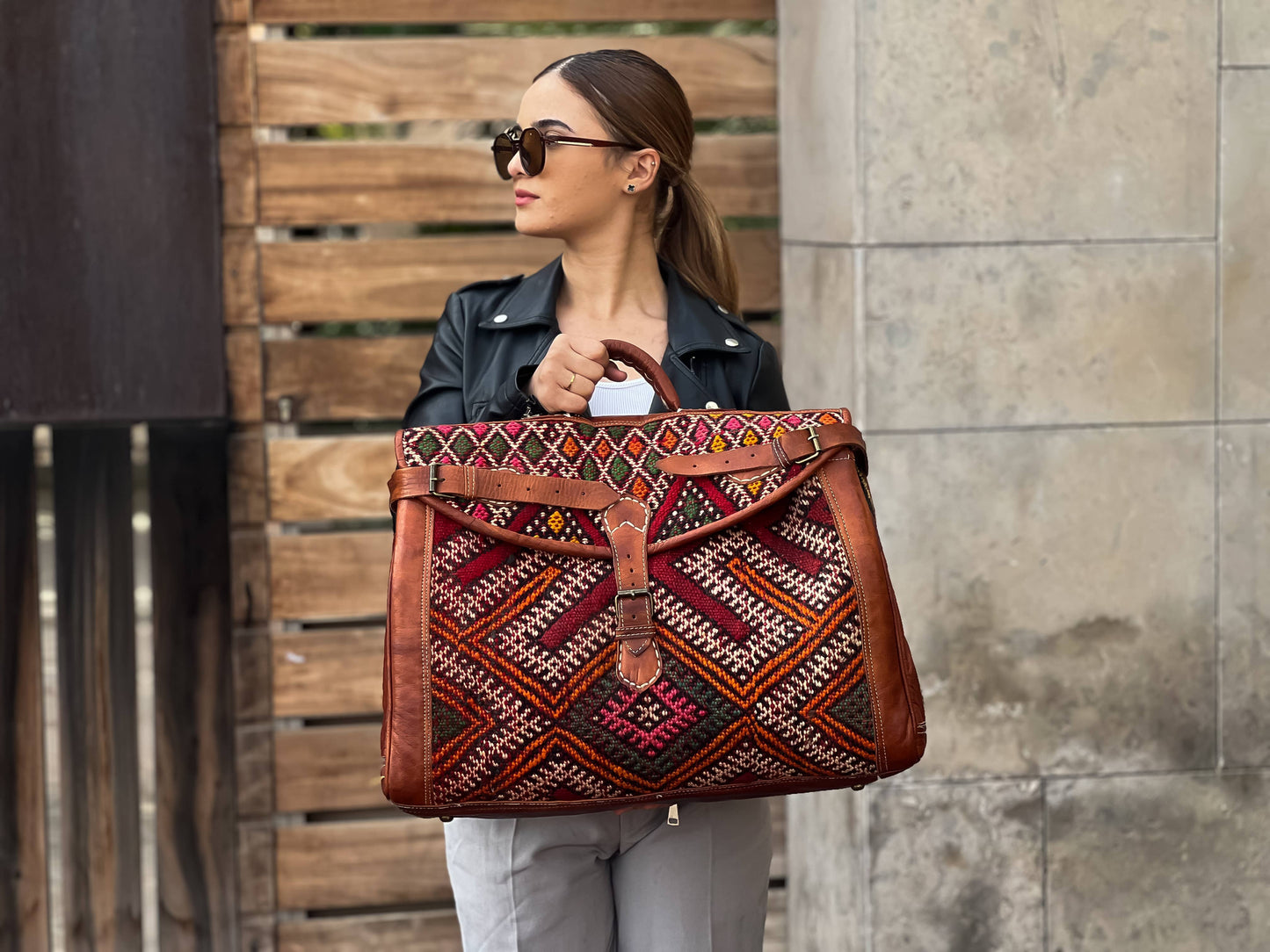 Extra large Boho Kilim Travel Bag - Vintage Weekender Duffle: Large