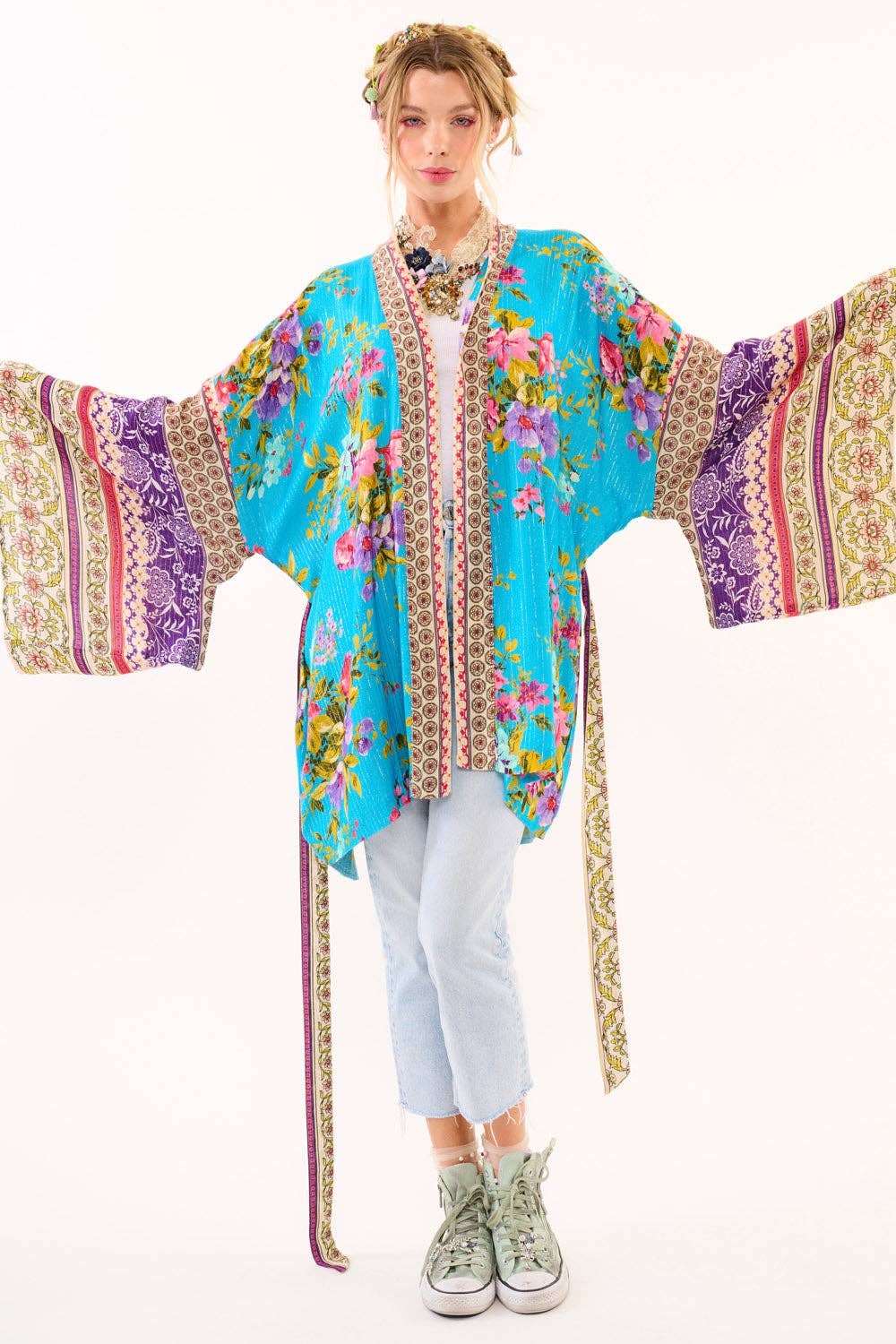 Garden of Eden Kimono / Topper: Blue Floral Print / One Size