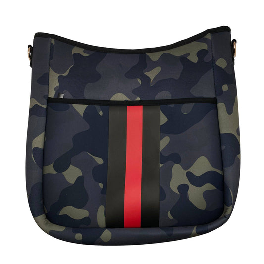 Neoprene Crossbody Bag with Striped Detail in Camouflage Pattern