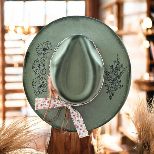 Buena Vista Brimmed Hat - Decorated : Sage FULLY DECORATED