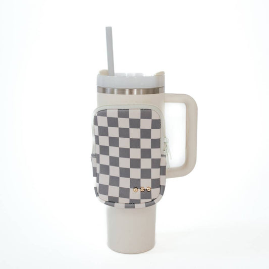 On The Move Waterbottle Pouch: Gray Checkered