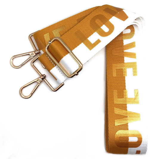 Messenger Bag Strap - LOVE LOVE: Gold & White / Silver