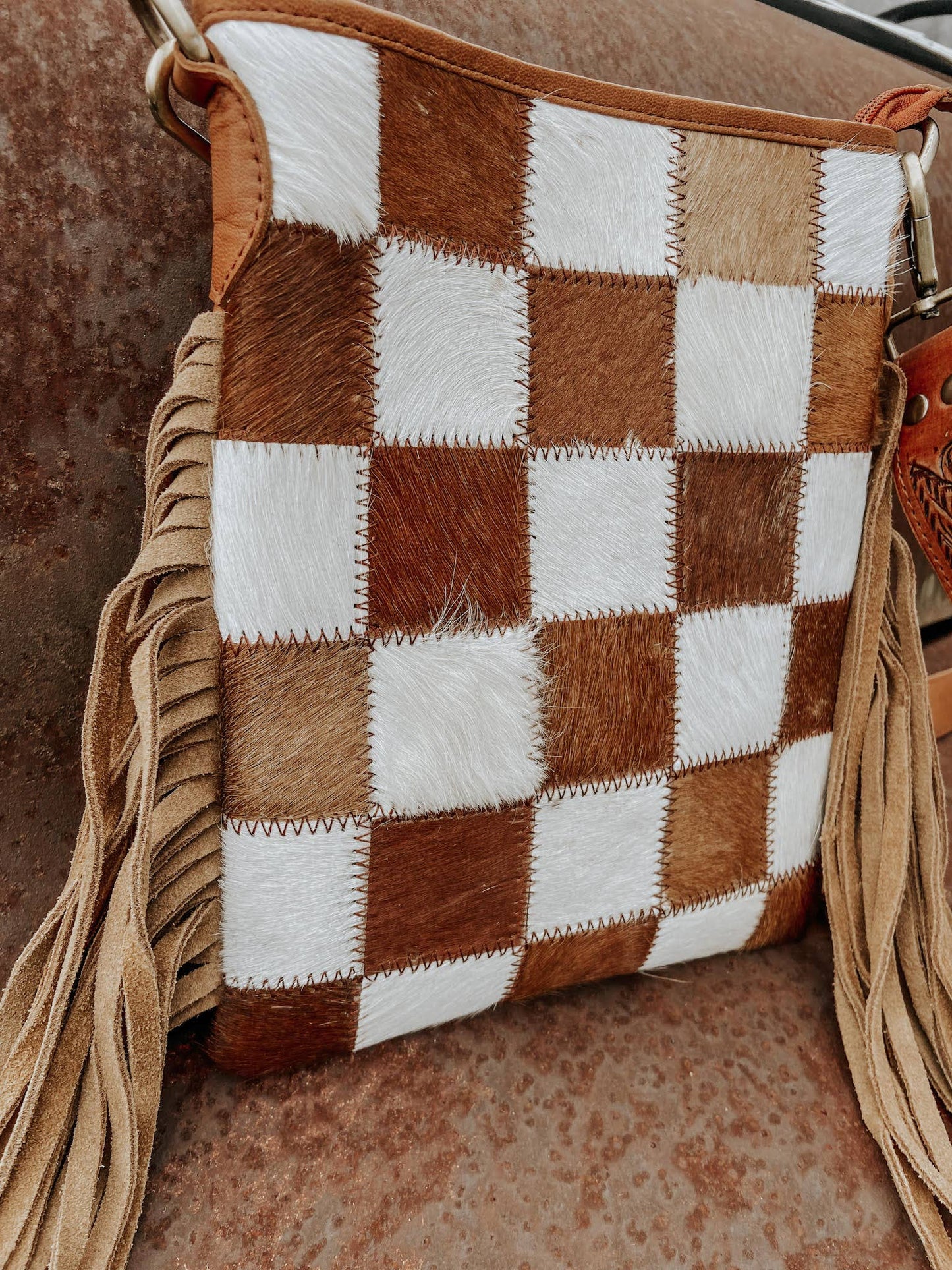 Showdown Cowhide Fringe Purse