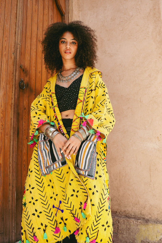 Agafay Sunrise Hooded Mud Cloth Poncho