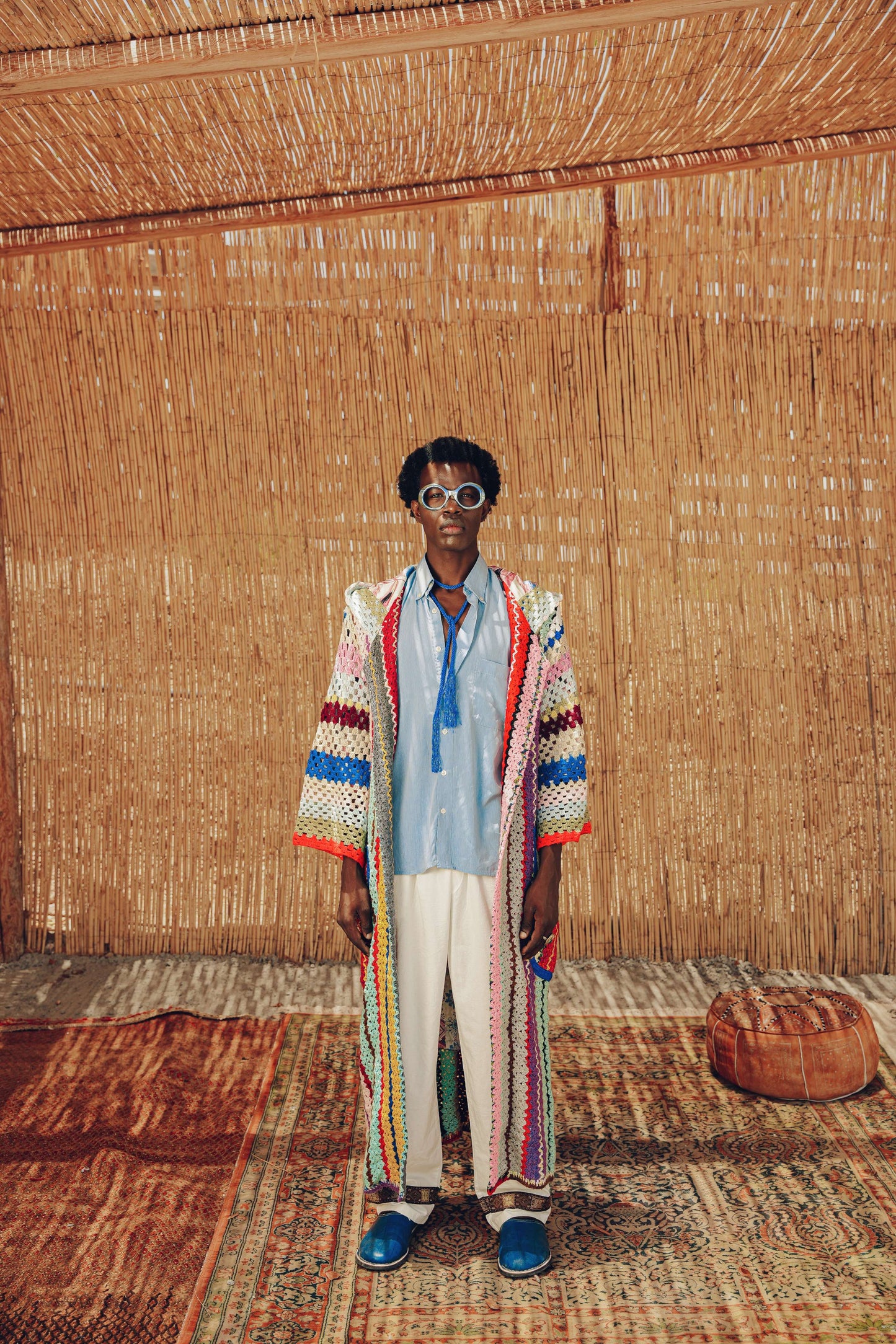 Atlas Thread Hooded Crochet Trench Coat - Bloom