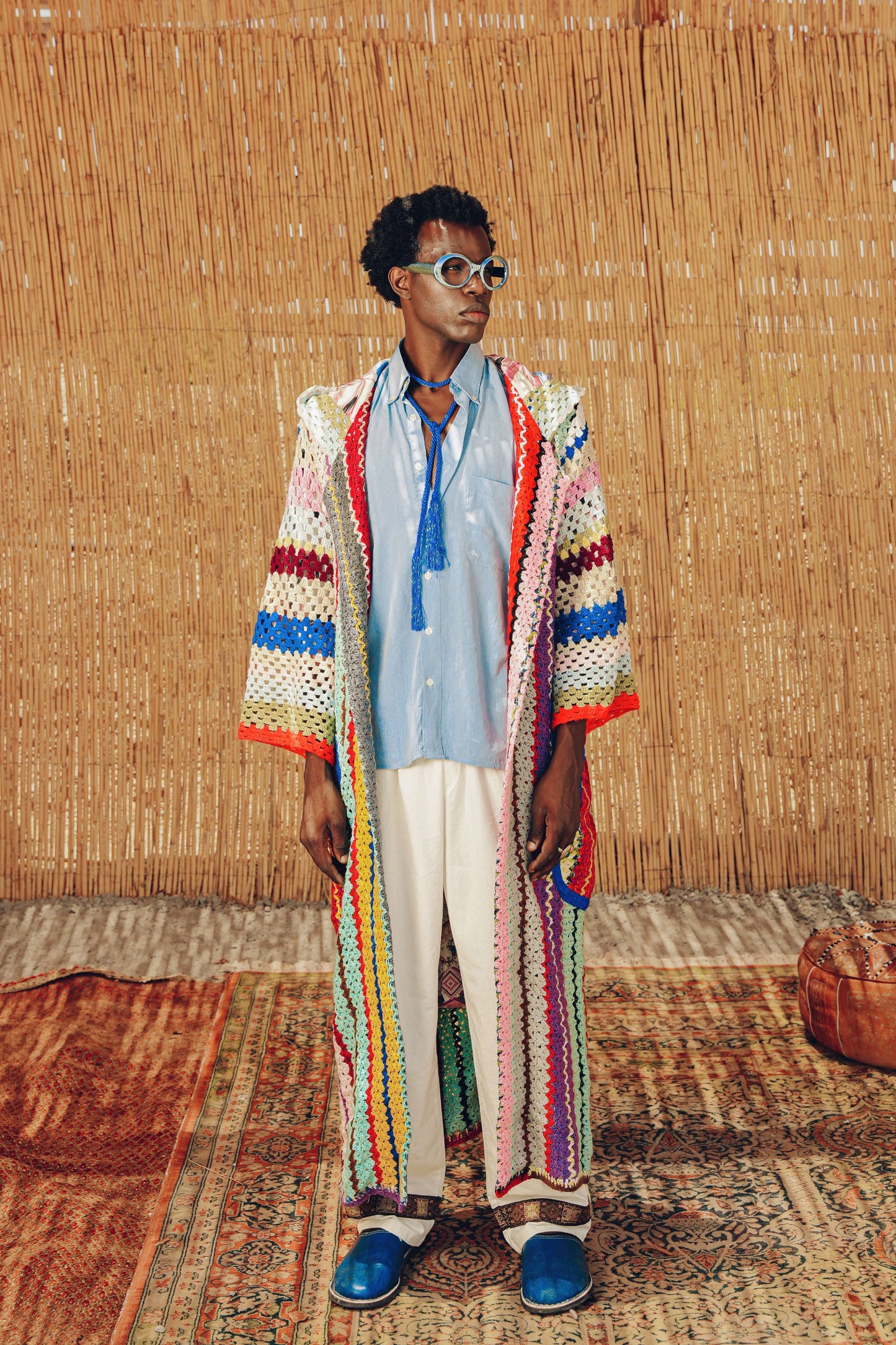 Atlas Thread Hooded Crochet Trench Coat - Bloom