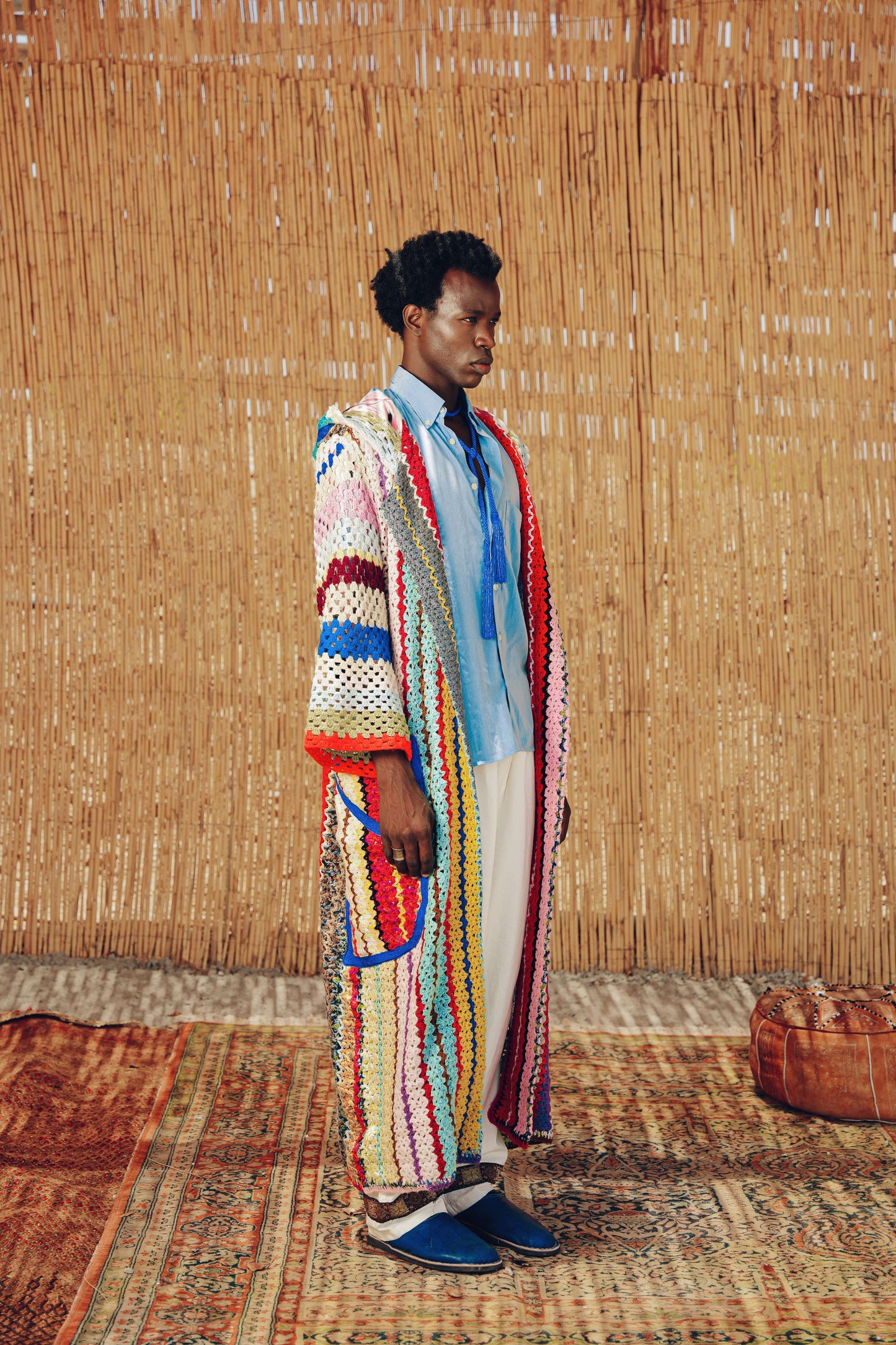 Atlas Thread Hooded Crochet Trench Coat - Bloom
