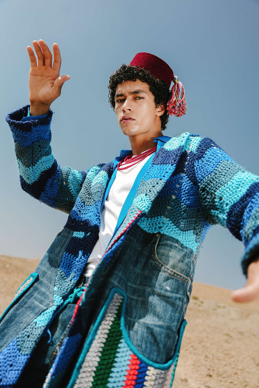 Atlas Thread Hooded Crochet Trench Coat - Tangier