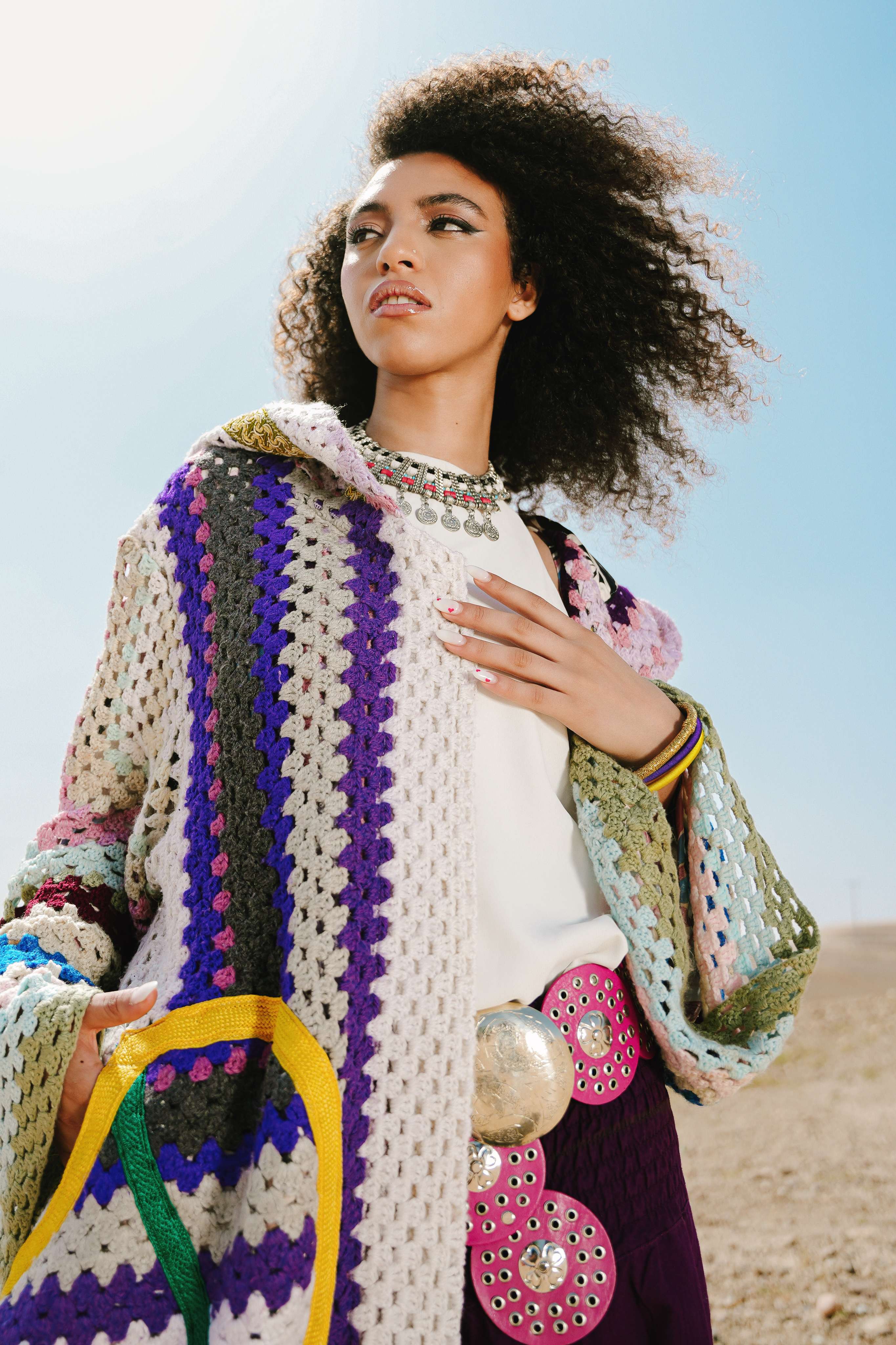 Atlas Thread Hooded Crochet Trench Coat - Violette