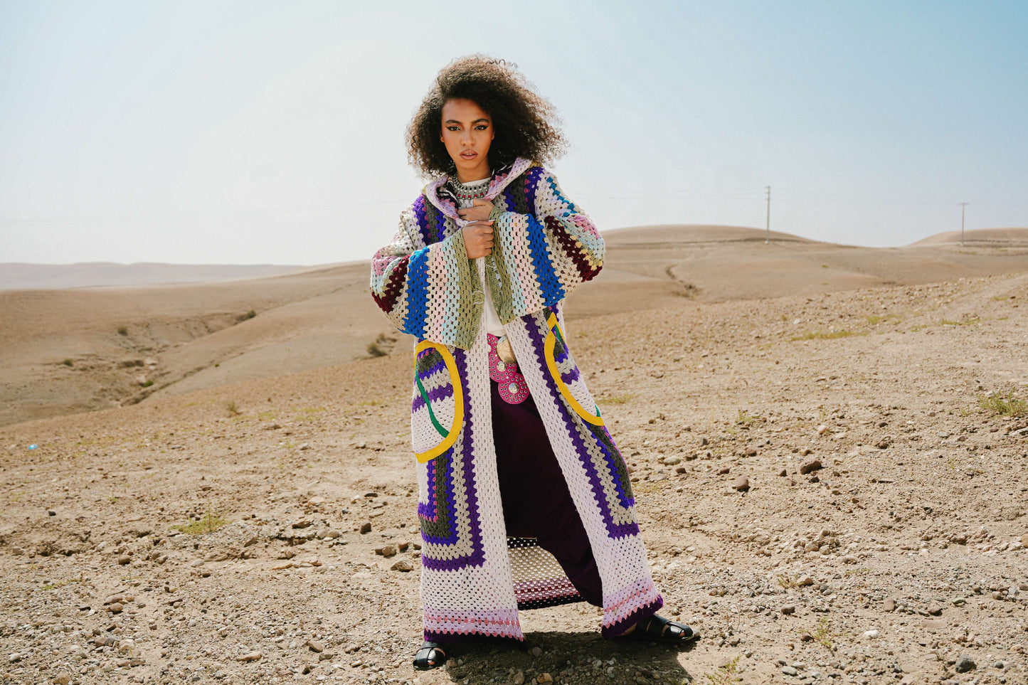 Atlas Thread Hooded Crochet Trench Coat - Violette