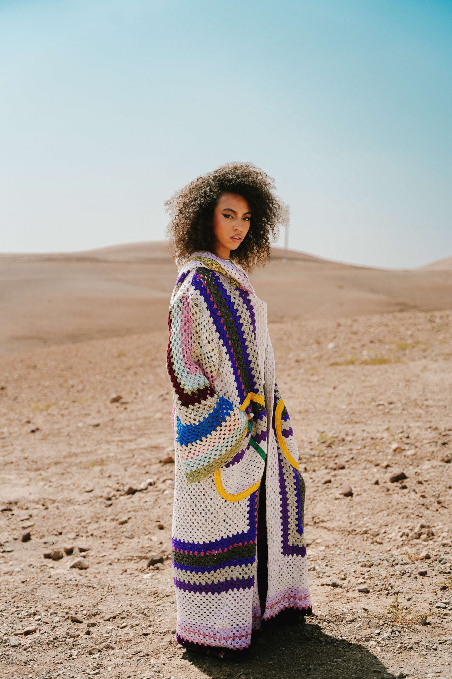 Atlas Thread Hooded Crochet Trench Coat - Violette