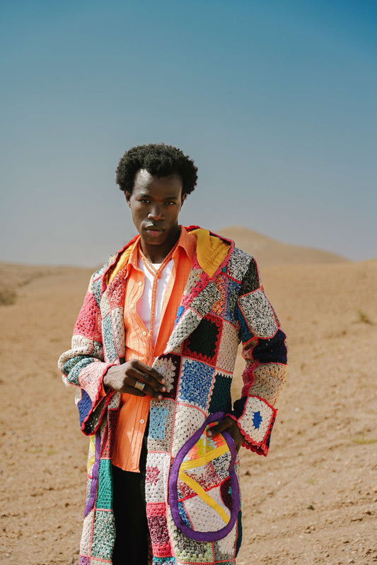 Atlas Thread Hooded Crochet Trench Coat - Zellige