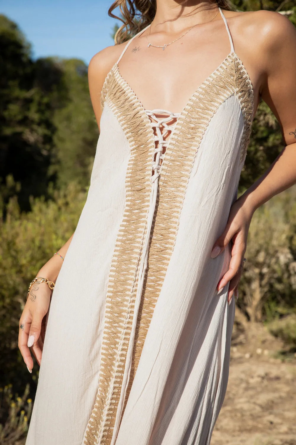 Long Split Natural Lace Dress