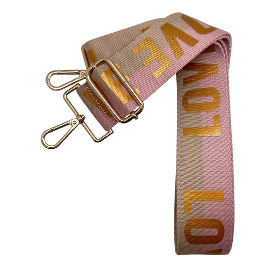 Messenger Bag Strap - LOVE LOVE: Blush & Tan / Silver