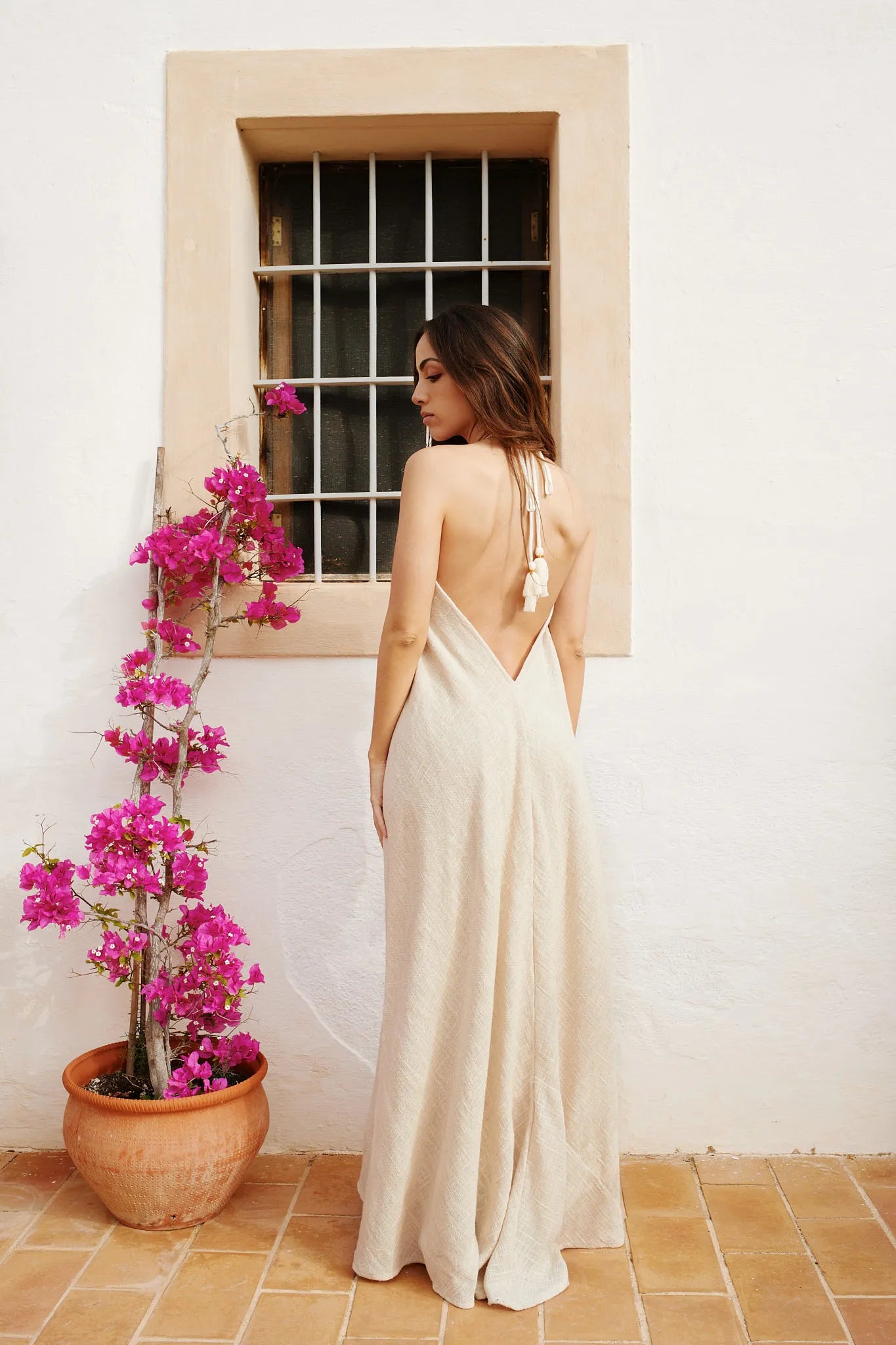 Vero Open-Back Fringe Maxi Dress