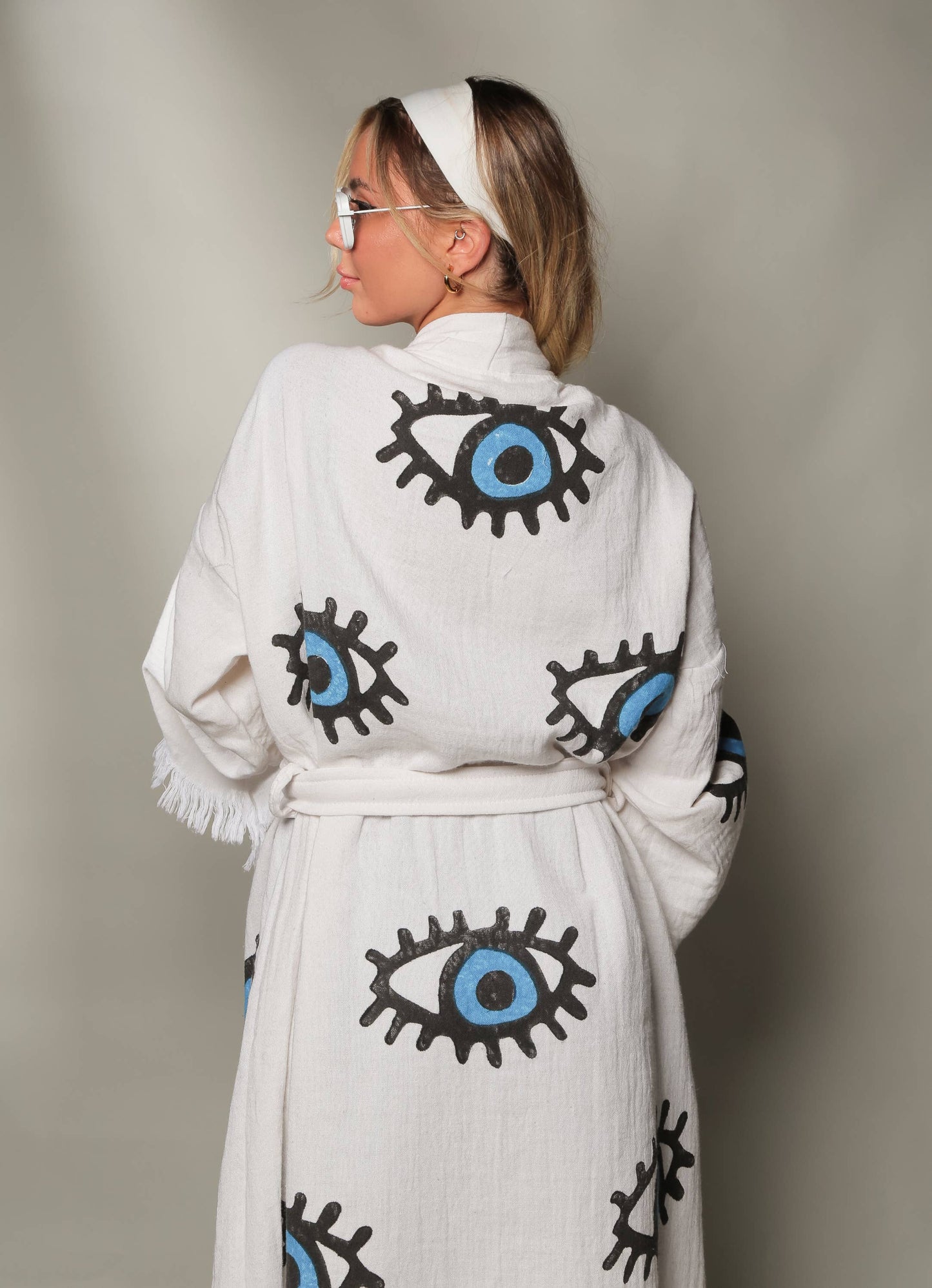 Blue Evil Eye Long Kaftan Kimono: Long Kimono