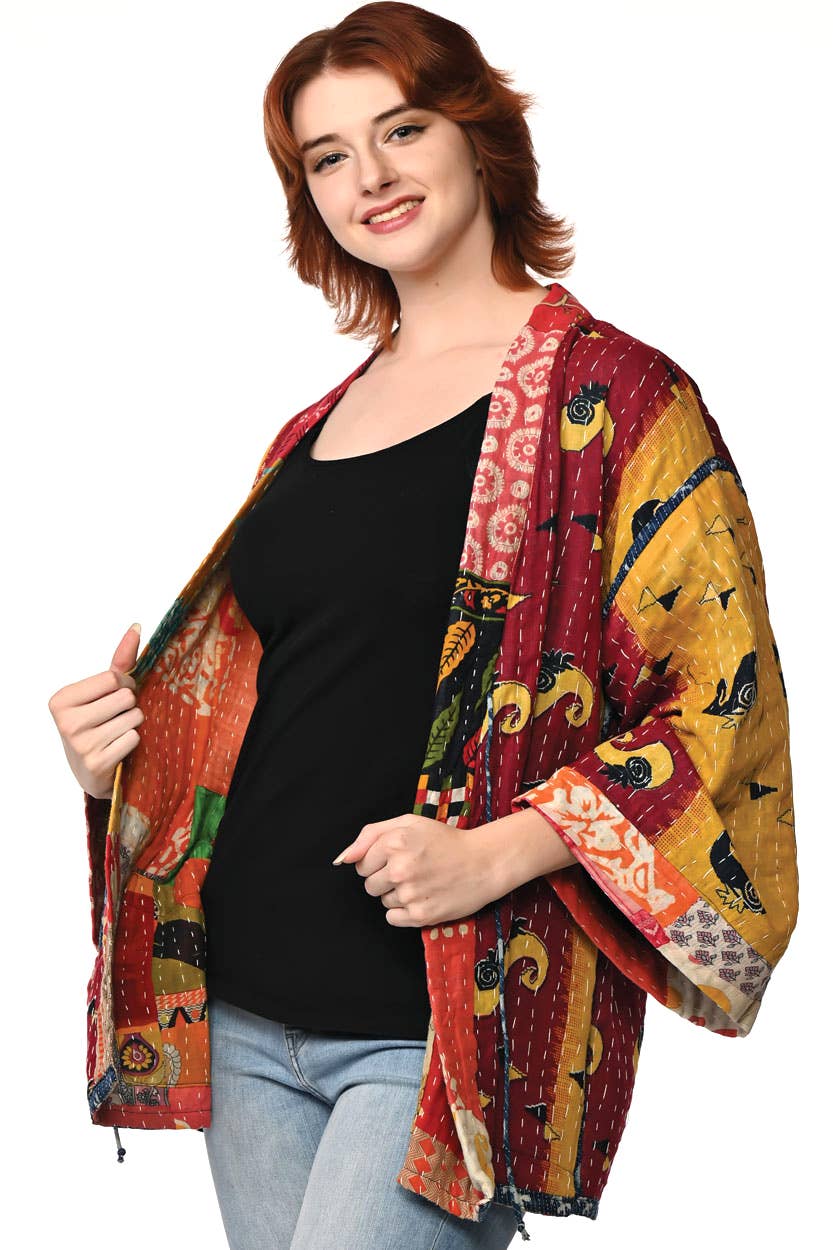 Reversible Cotton Kantha Kimono Jacket