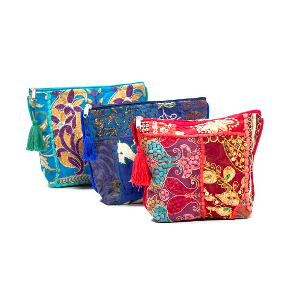 Color Splash Embroidered Cosmetic Bag - Assorted, Handmade