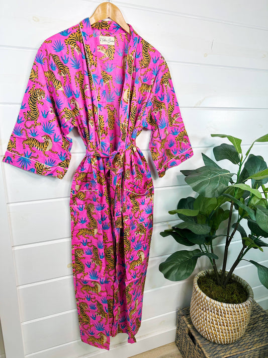 Women's Cotton Robe | Floral Kimono Robes | Tiger Print