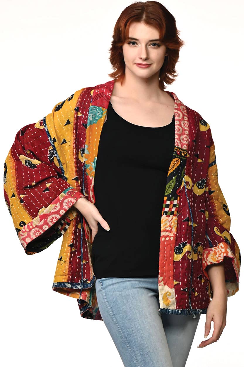 Reversible Cotton Kantha Kimono Jacket