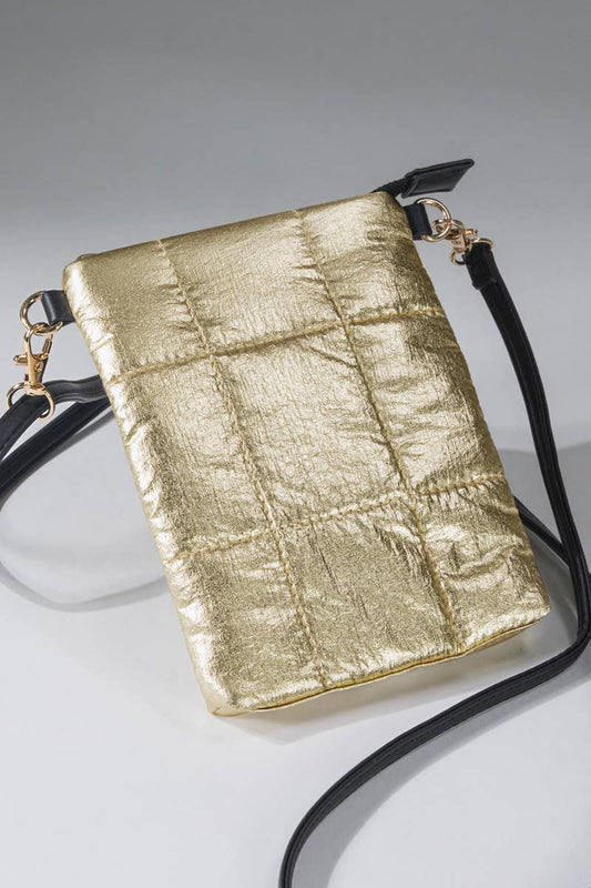 Insulated Metallic Bubble Cross Body Bag: Gold