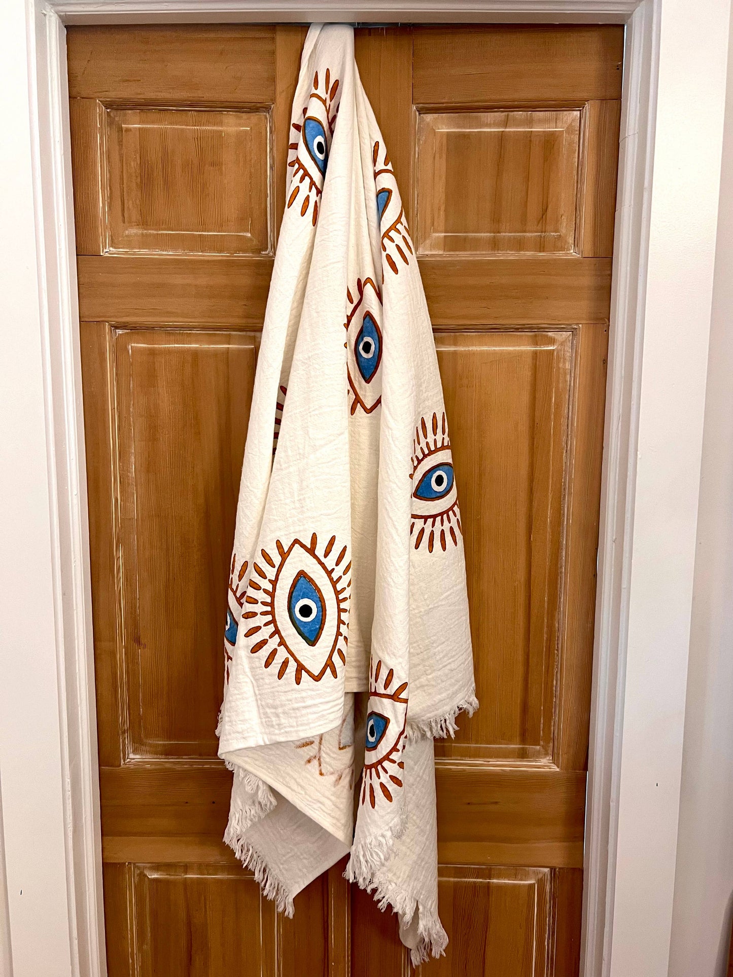 Turkish Sarong Towel: Neutral Cobalt Eye