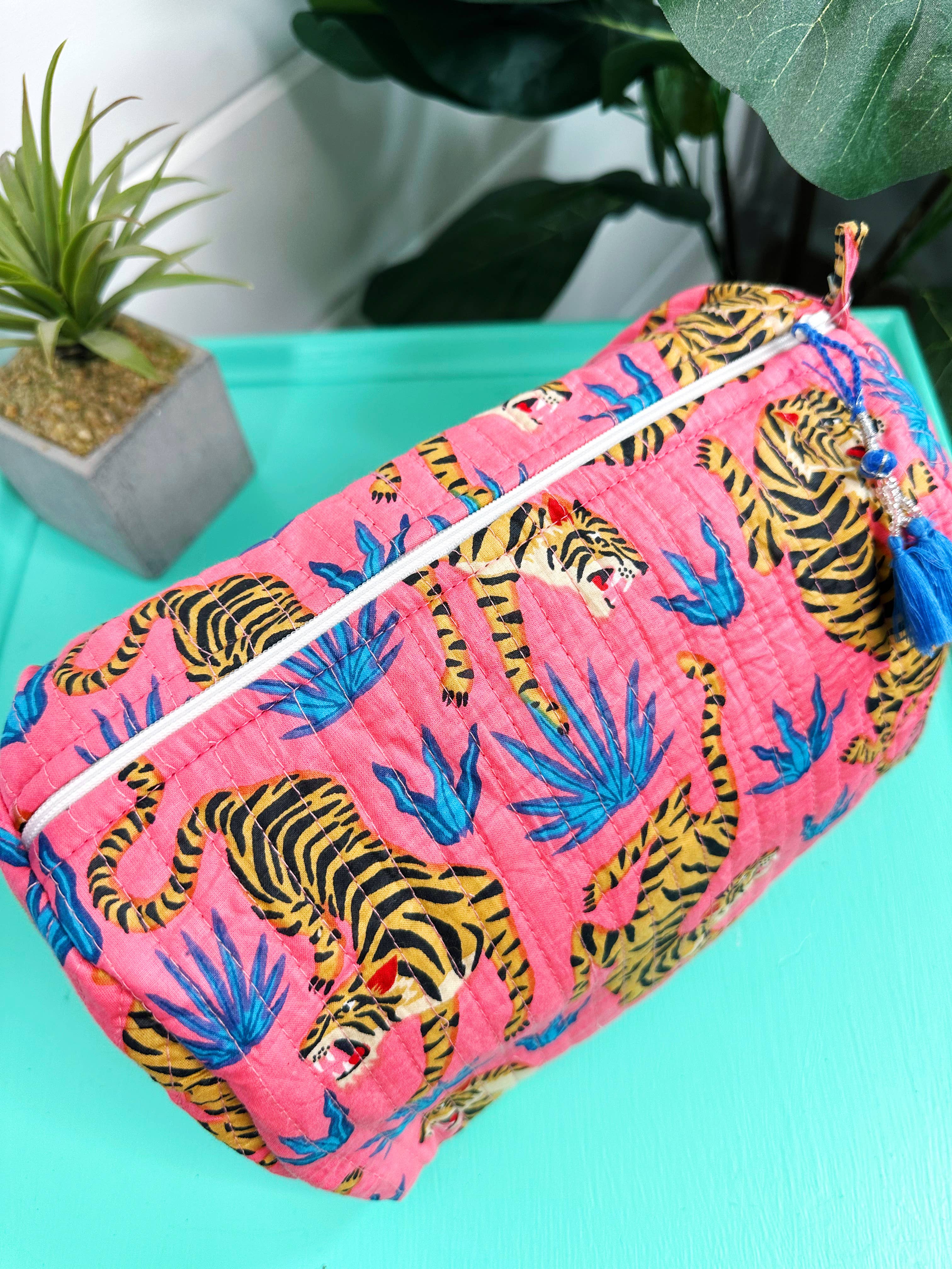 Quilted Makeup Bags | Cosmetic Toiletry Bag | Tiger Print