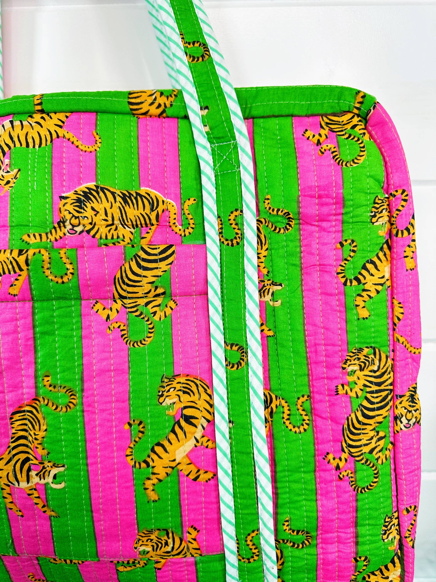 Handmade Quilted Tiger Print Duffle | Weekender Travel Bag