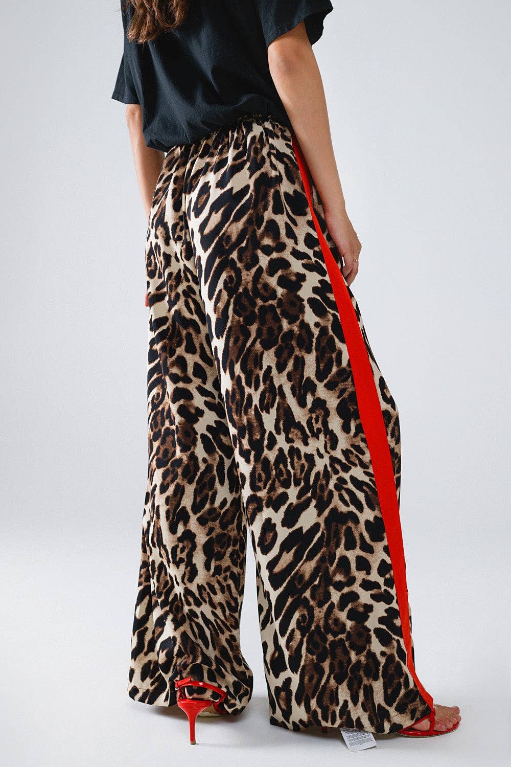 Leopard Straight Pants With Red Stripes Down The Sides: Brown / Medium