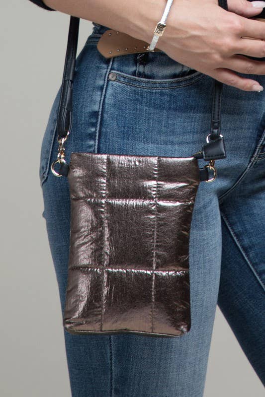 Insulated Metallic Bubble Cross Body Bag: MOON DUST