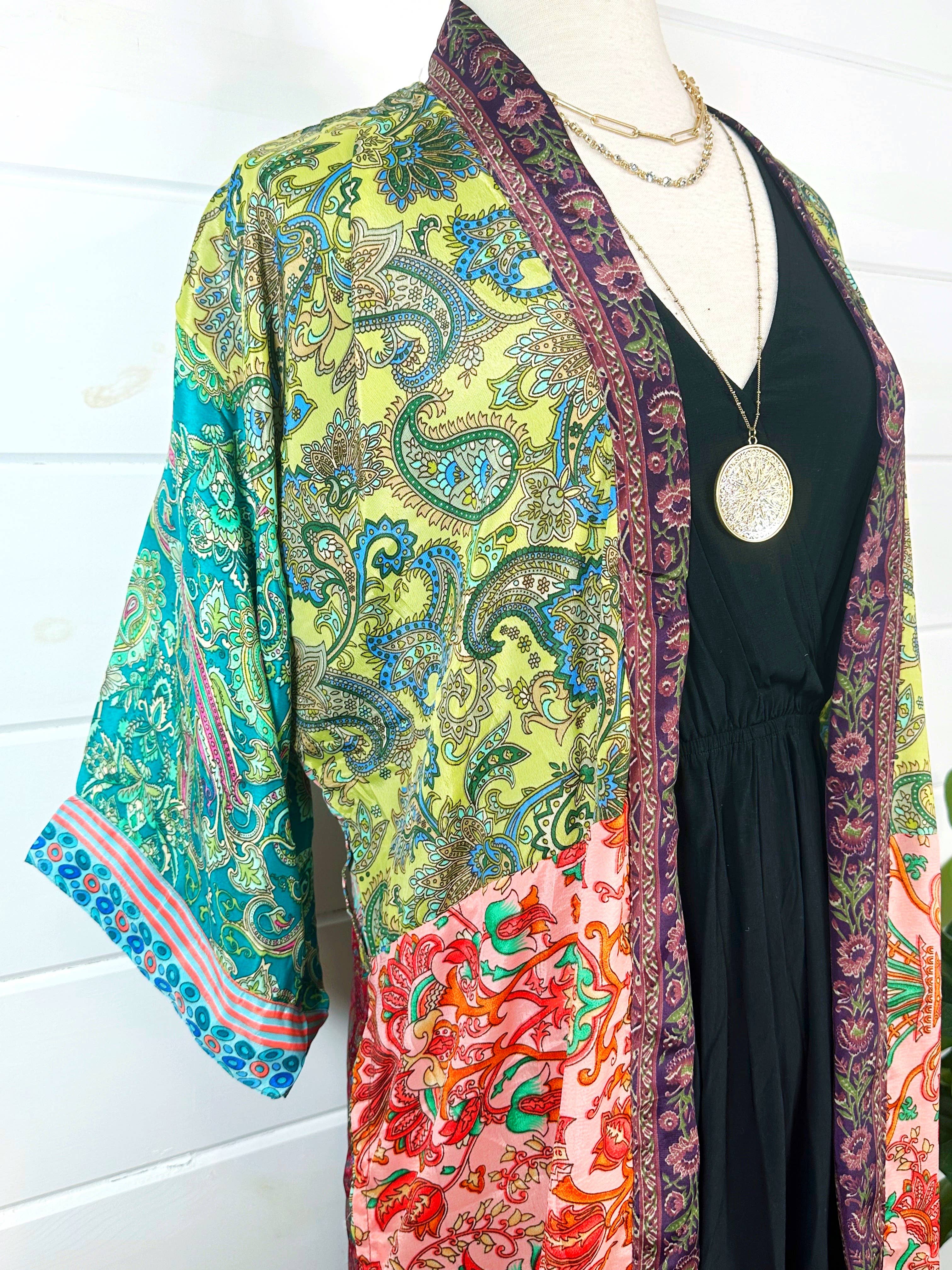 Silk Kimono Robes | Patchwork Kimonos Robes | Full Length: Plus Size (US Sizes 14-22)